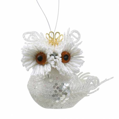 Itens Coruja decorativa com coroa para pendurar branco, glitter 6,5 × 8cm 6pcs.