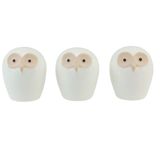 Itens Figuras decorativas de coruja cerâmica floresta animal decoração branca 11,5 cm 3 unidades