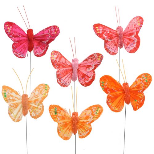 Borboleta de penas laranja-vermelho 5 cm 24 unidades