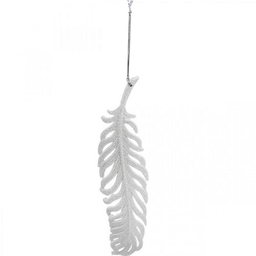 Itens Penas para pendurar, decoração da árvore de Natal, penas decorativas com glitter, casamento branco L19cm 12 unidades