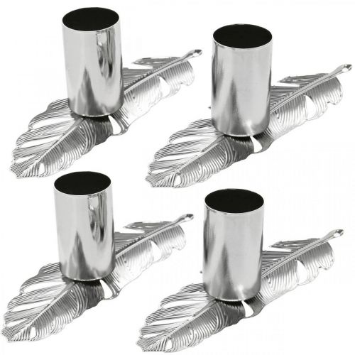 Floristik24 Penas com castiçal, molas de metal, castiçal prata Ø2,2cm C13cm 4pcs