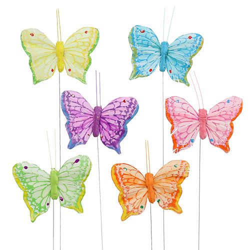 Floristik24 Borboleta pena 6cm cores sortidas 24pcs