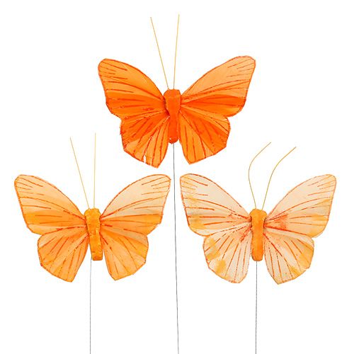 Borboleta pena 8cm laranja 24pcs