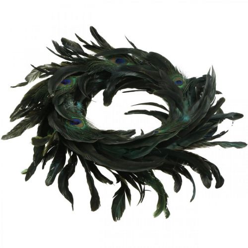 Floristik24 Coroa de penas de pavão coroa decorativa de penas de pavão real Ø30cm
