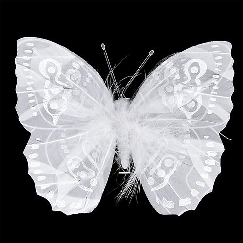 Floristik24 Borboleta pena 11,5 cm com clipe branco 3 unidades