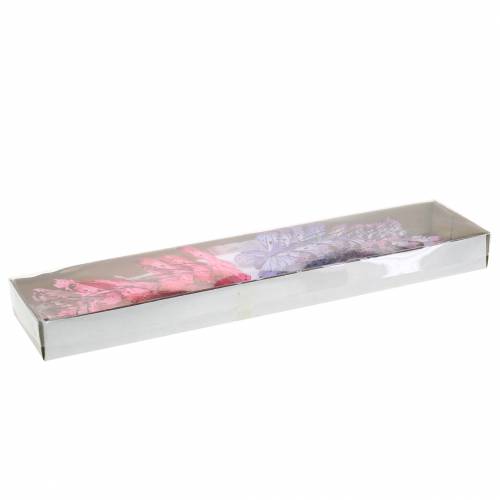 Floristik24 Fio de metal borboleta de penas rosa, roxo 7cm 12 p