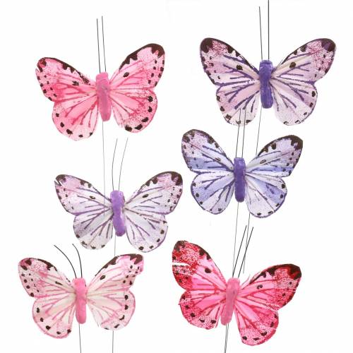 Floristik24 Fio de metal borboleta de penas rosa, roxo 7cm 12 p