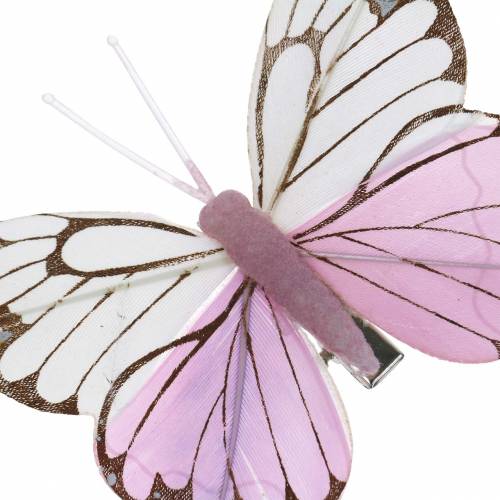 Itens Penas borboleta rosa no clipe 6cm 10 peças