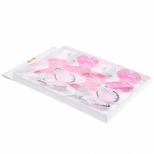 Floristik24 Borboleta em clipe rosa 6cm 10 unidades