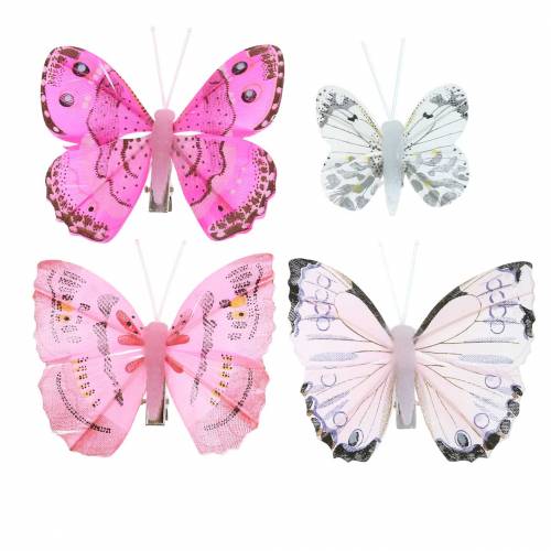 Borboleta em clipe rosa 6cm 10 unidades