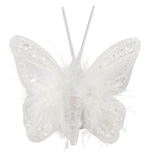 Itens Borboletas penas em clipe glitter branco 5x4,5cm 4 un