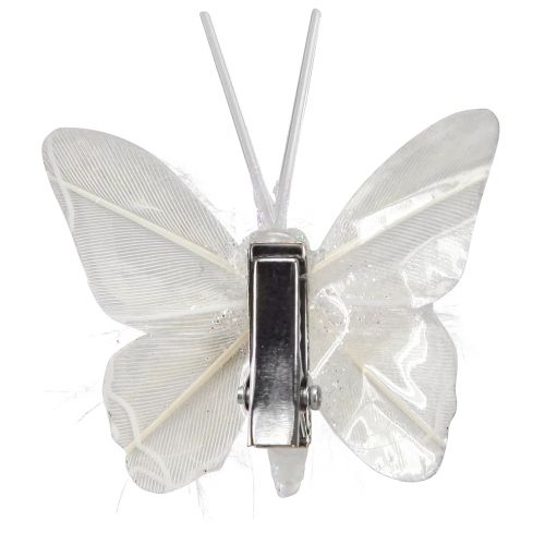 Itens Borboletas penas em clipe glitter branco 5x4,5cm 4 un