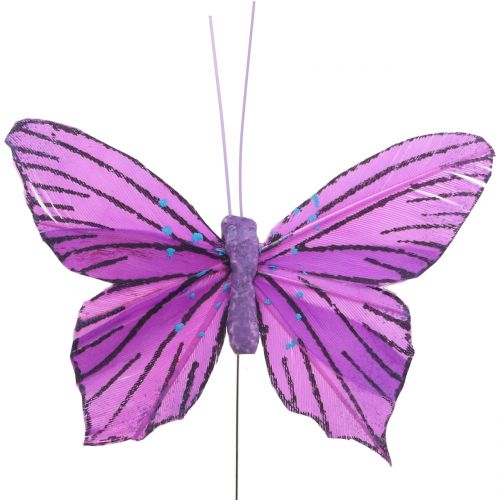 Floristik24 Borboletas de penas roxas 8.5cm 12pcs