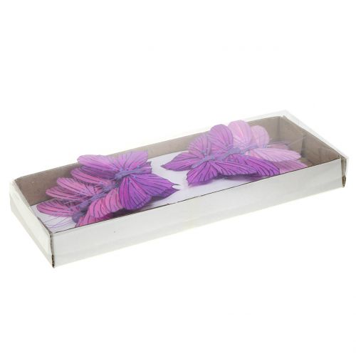 Floristik24 Borboletas de penas roxas 8.5cm 12pcs