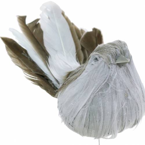 Pássaro de penas em fio cinza 12cm 4pcs | Floristik24.pt