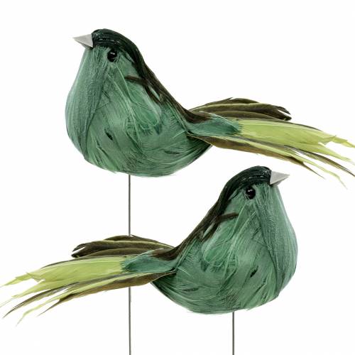 Floristik24 Pássaro de penas em fio verde 12cm 4pcs