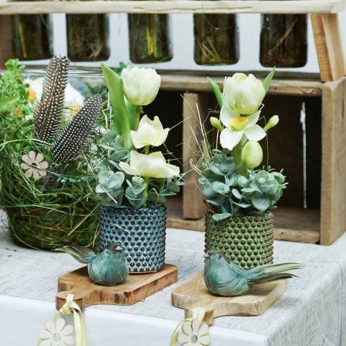 Floristik24 Pássaro de penas em fio verde 12cm 4pcs