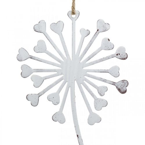 Floristik24 Fada com dente de leão, decoração de primavera para pendurar, pingente de metal branco, prata H25.5/27.5cm 4pcs