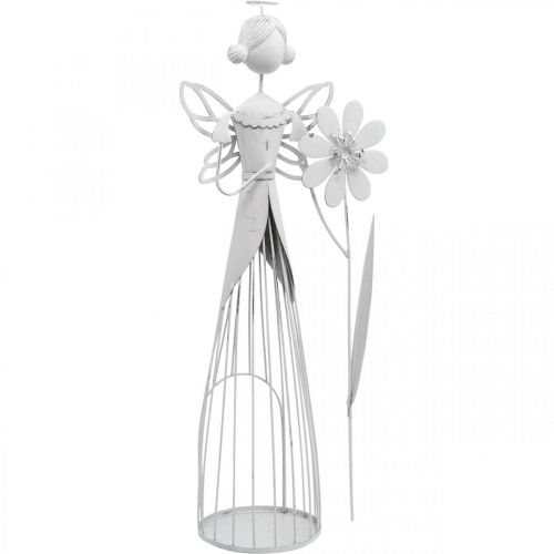 Fada das flores com flor, decoração primaveril, lanterna de metal, fada das flores em metal branco A40.5cm