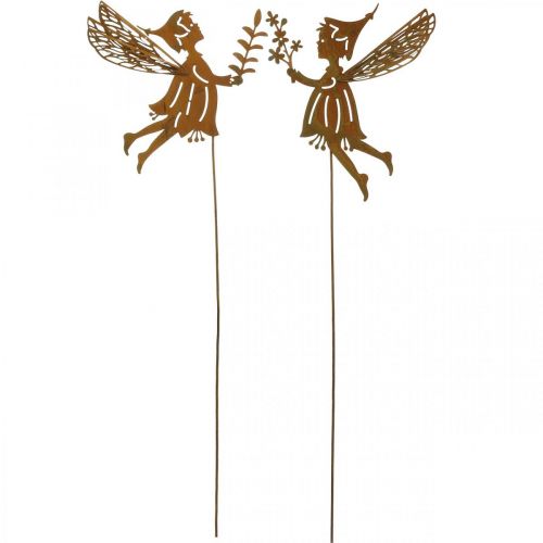 Floristik24 Fada da primavera em um palito, plugue decorativo, elfo de flor feito de ferrugem de metal L33cm 4 peças