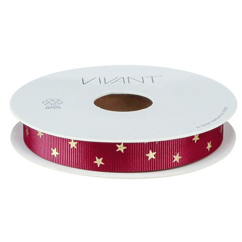 Itens Fita decorativa festiva em vermelho escuro com estrelas douradas, largura 15mm, comprimento 20m