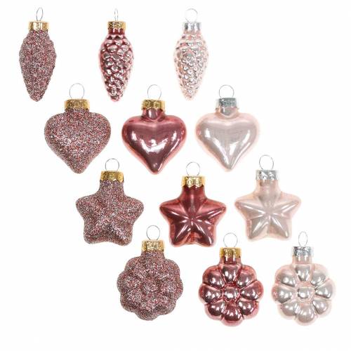Floristik24 Mini árvore de natal mix de vidro sortido rosa, rosa 12 peças
