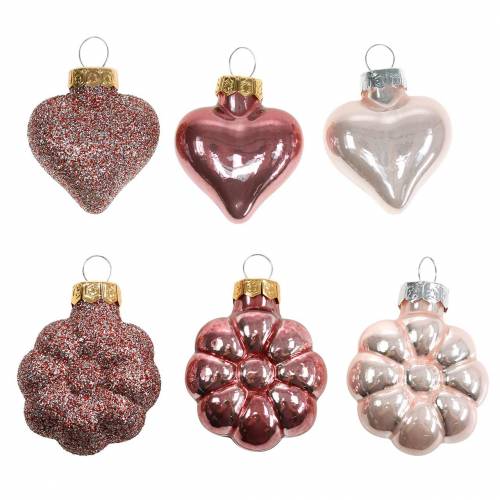 Floristik24 Mini árvore de natal mix de vidro sortido rosa, rosa 12 peças