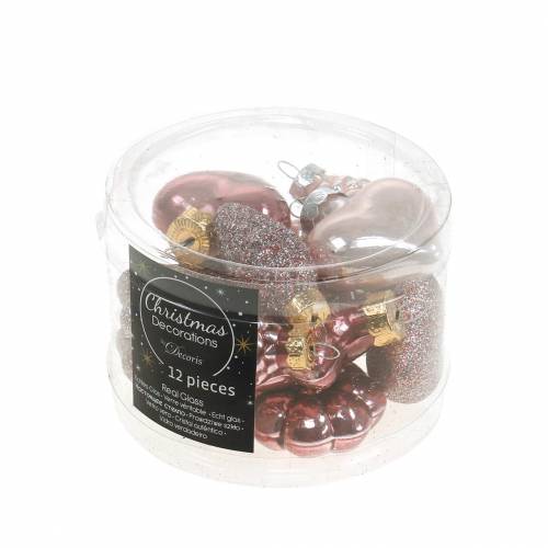 Floristik24 Mini árvore de natal mix de vidro sortido rosa, rosa 12 peças