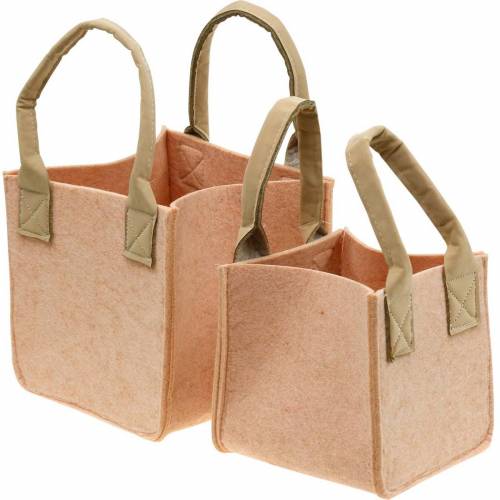Vaso de feltro, bolsa de feltro rosa com alças, decoração de feltro, conjunto de 2