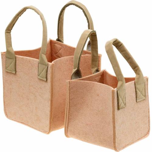 Floristik24 Vaso de feltro, bolsa de feltro rosa com alças, decoração de feltro, conjunto de 2