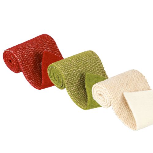 Floristik24 Grade de fita de feltro de juta verde vermelho branco 15x100cm 3 peças