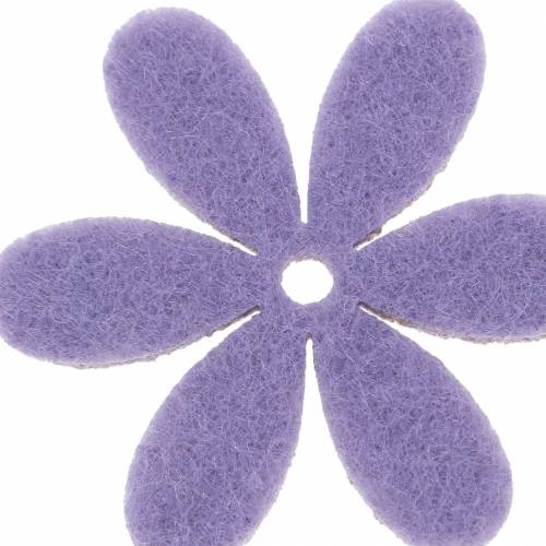 Itens Flor de feltro lilás, branco sortido 4,5cm 54p