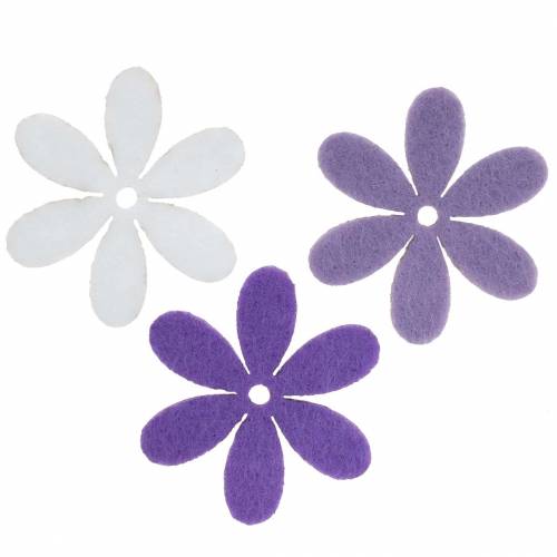 Flor de feltro lilás, branco sortido 4,5cm 54p