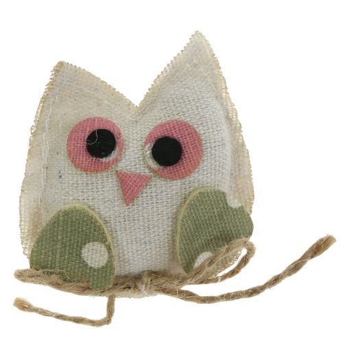 Floristik24 Tecido decorativo de coruja 6 cm rosa / verde / branco 6 unidades