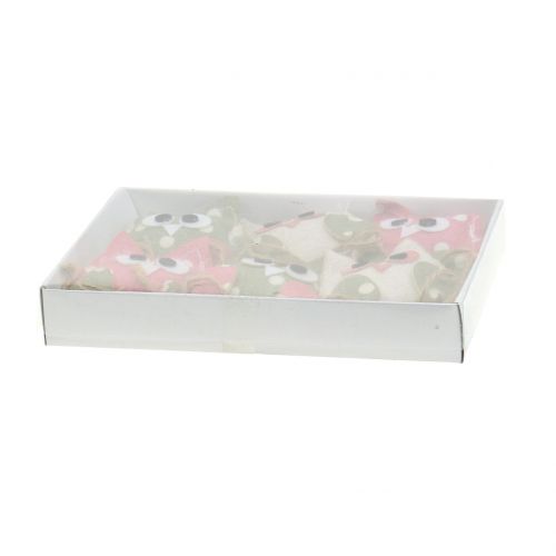 Floristik24 Tecido decorativo de coruja 6 cm rosa / verde / branco 6 unidades