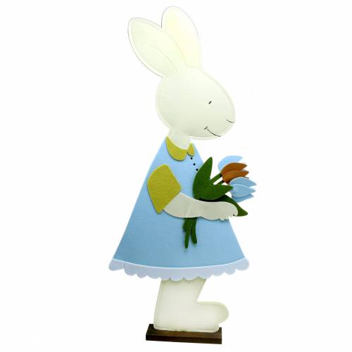 Grande coelhinho da Páscoa feltro creme, azul claro, decoração de vitrine de 44cm H101cm