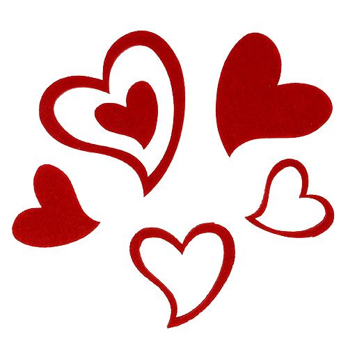 Mistura de corações de feltro 3cm - 7,5cm vermelho 72 un
