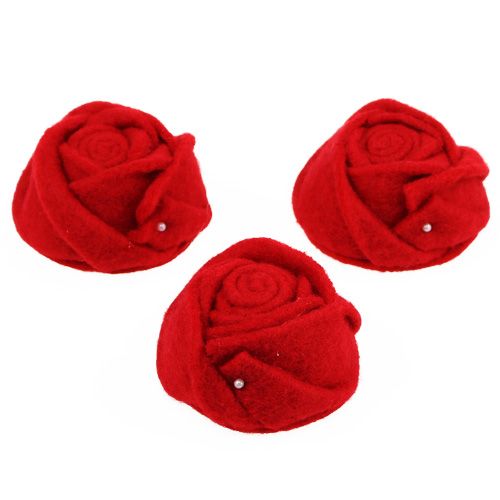 Floristik24 Feltro rosa vermelha Ø8cm H4cm 6pcs