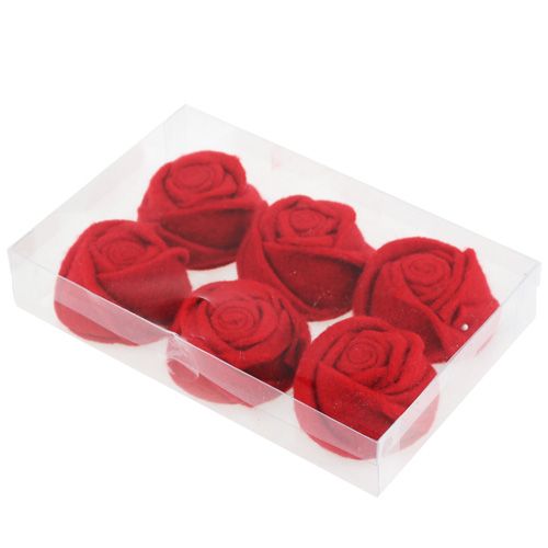 Floristik24 Feltro rosa vermelha Ø8cm H4cm 6pcs