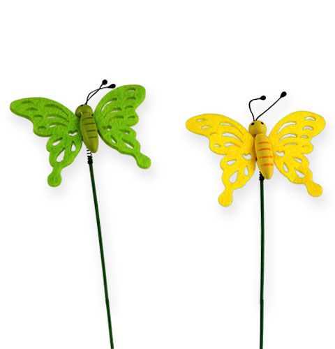Floristik24 Sentiu borboleta na vara 7cm verde / amarelo 24pcs