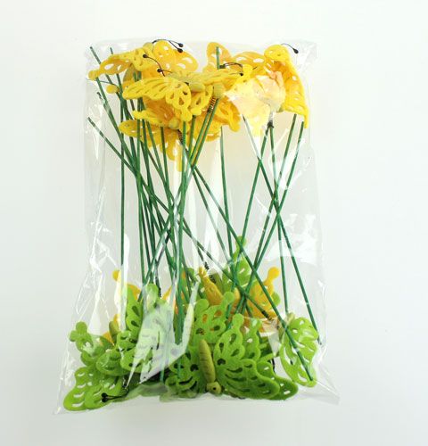 Floristik24 Sentiu borboleta na vara 7cm verde / amarelo 24pcs