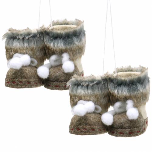 Floristik24 Par de sapatos de feltro para decorações para árvores de Natal com pele 10cm x 8cm 2 unidades