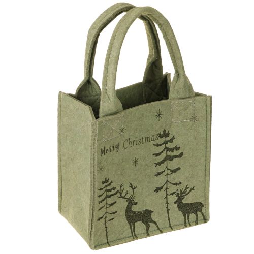Floristik24 Sacola de feltro Feliz Natal pequena com alças Verde 15×10cm