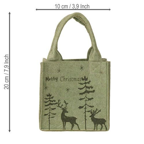Floristik24 Sacola de feltro Feliz Natal pequena com alças Verde 15×10cm