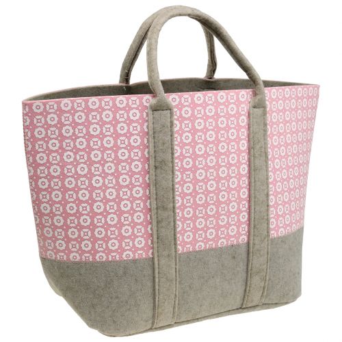 Floristik24 Saco de feltro cinza-rosa com padrão 55cm x 36cm x 18cm