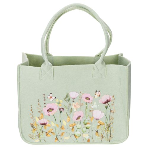 Itens Bolsa de feltro com estampa floral, ideal para o dia a dia e momentos de lazer, 38 cm