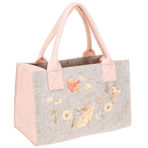 Itens Saco de feltro com motivo floral – Sacola de compras e presente sustentável em cinza e rosa 26cm 2 unidades
