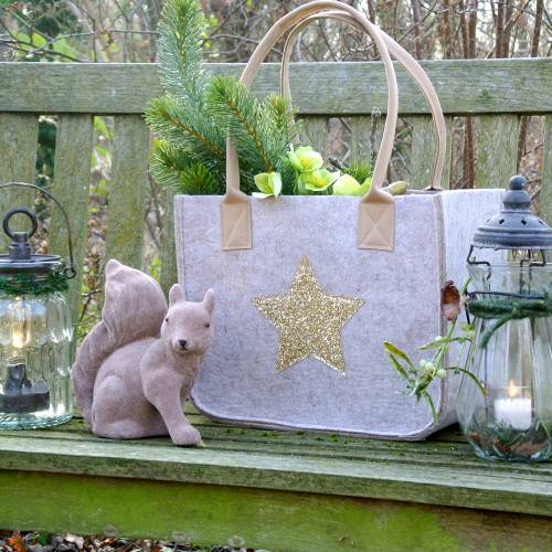 Floristik24 Saco de feltro com estrela de lantejoulas conjunto natural de 2