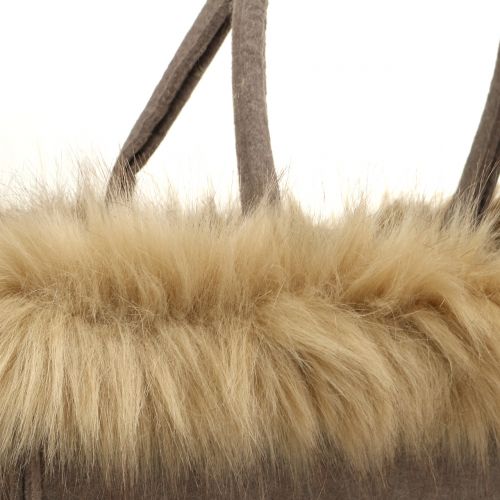 Floristik24 Saco de feltro com borda de pele marrom claro 38cm x 24cm x 20cm