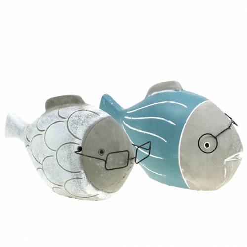 Floristik24 Peixe Deco com óculos azul branco 15.5/14.5cm 2pcs